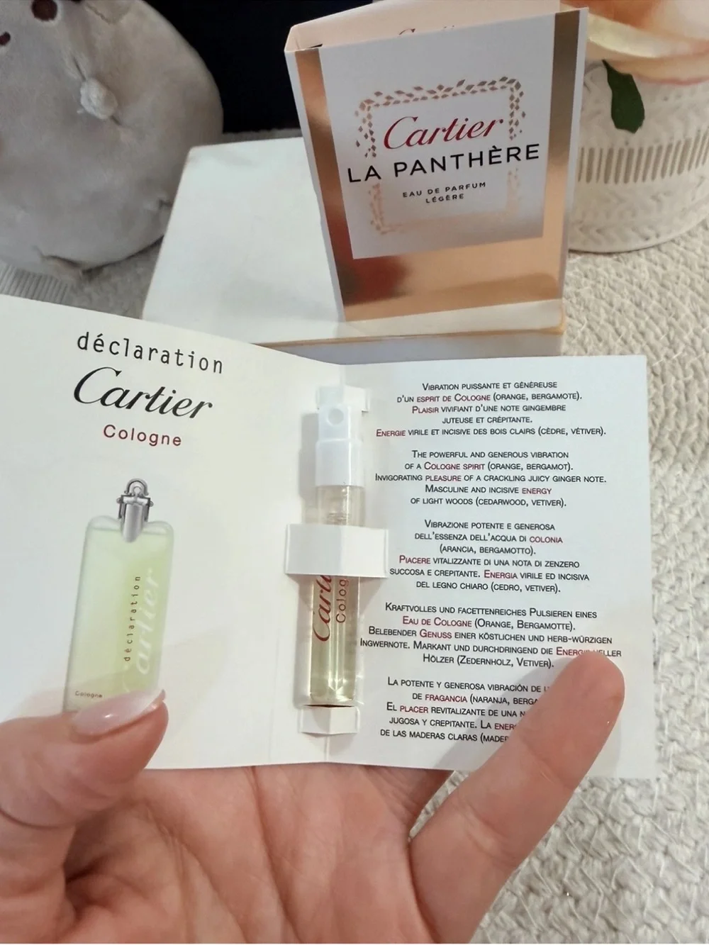 Cartier Fragrance 4 Samples: Baiser Vole + La Panthere, declaration, Pasha 2ml